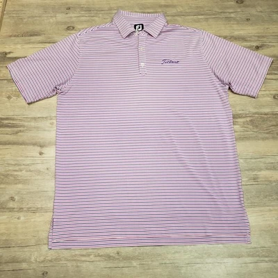 FootJoy Titleist Shirt Mens Large Pink Purple Stripe Golf Polo Performance - Image 1 of 4