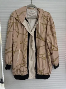 MNG MANGO WOMEN'S CHAIN PRINT STREET WEAR PREPPY HOODY JACKET LIGHT PINK SZ L - Imagen 1 de 4