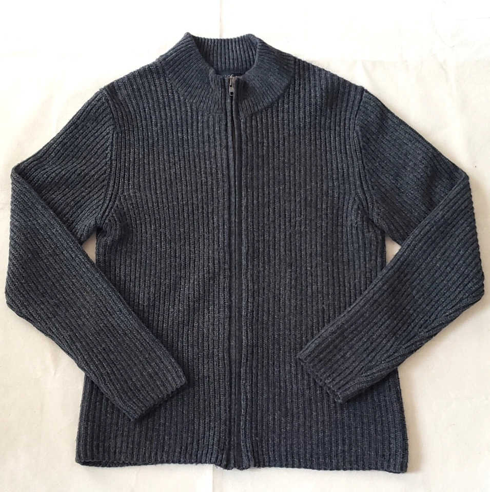 Cárdigan suéter gris con cremallera completa tejido con cable mezcla de lana Garret Scott para hombre talla L Foto 1 de 4