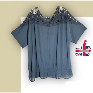 Women’s Plus Size UK 26 Navy Blue Crochet Casual Ladies Blouse BY RAINBOW - Picture 1 of 7