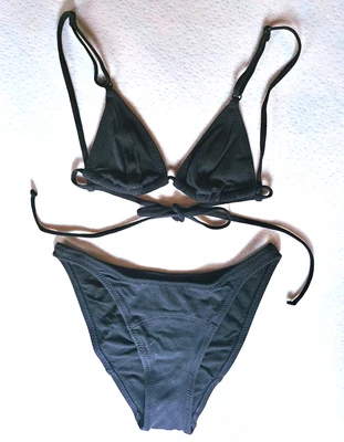 NWOT Y2K Malia Mills Cotton Lycra Triangle Bikini Top Sz P/XS Bottom Sz S Bk - Image 1 of 4