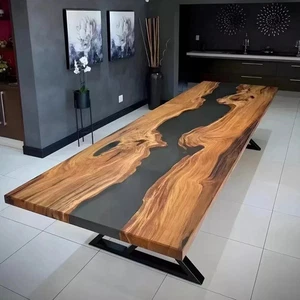 Black Epoxy Resin Office Conference Table Elegant Wooden Walnut Dining Tabletop - Picture 1 of 6