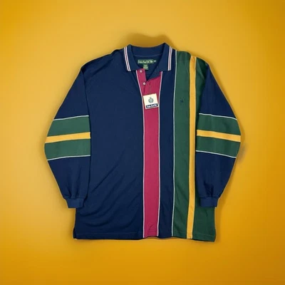 Camisa Polo Caballeros de Mesa Redonda Vintage Nueva con Etiquetas Rugby Bloque de Color XL Preparación Y2K Años 90 Foto 1 de 4