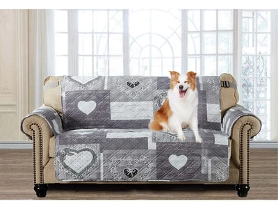 Capa de sofá acolchoada tamanho grande cinza coração amor patchwork - Imagem 1 de 4