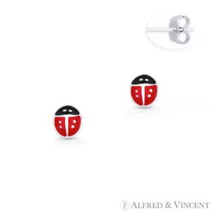 Pendientes de tachuelas de plata esterlina 0,925 y esmalte con tachuelas Ladybug Insect dama suerte - Imagen 1 de 1
