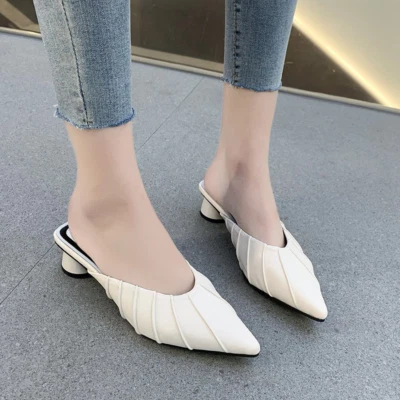 Sandalias de mujer con punta en punta pantuflas verano tacón bajo tacones con cordones mulas moda Foto 1 de 4