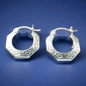 Erick's plata de ley grabada 1/2 pulg. Pendientes de aro ancho Taxco.925  - Imagen 1 de 6