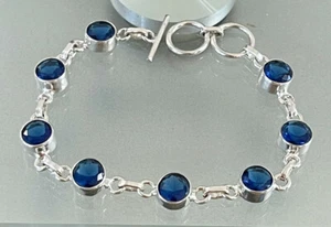 NATÜRLICHES RUNDES BLAU TANSANIT 925 STERLINGSILBER KETTENARMBAND 7,5" HANDGEFERTIGT - Bild 1 von 4