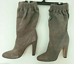 ALDO Pull Up Elastic Collar Cone Almond Mid Calf Suede Sock Boot Taupe Brown 8B - Picture 1 of 11