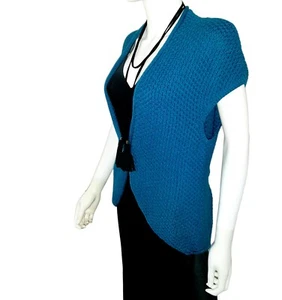Vintage CLASSIQUES ENTIER Textured Knit Merino Wool Sweater Vest  Sz M BLUE - Picture 1 of 8