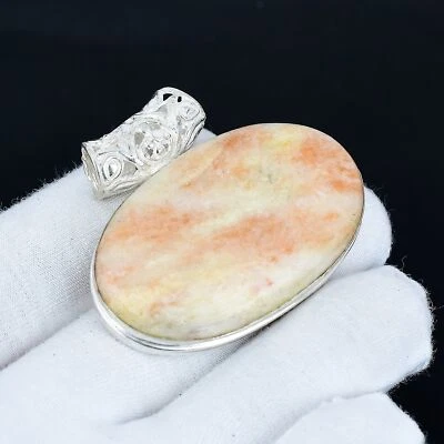 Colgante de plata de ley 925 hecho a mano con piedras preciosas de serafinita naranja de 1,58" Foto 1 de 3