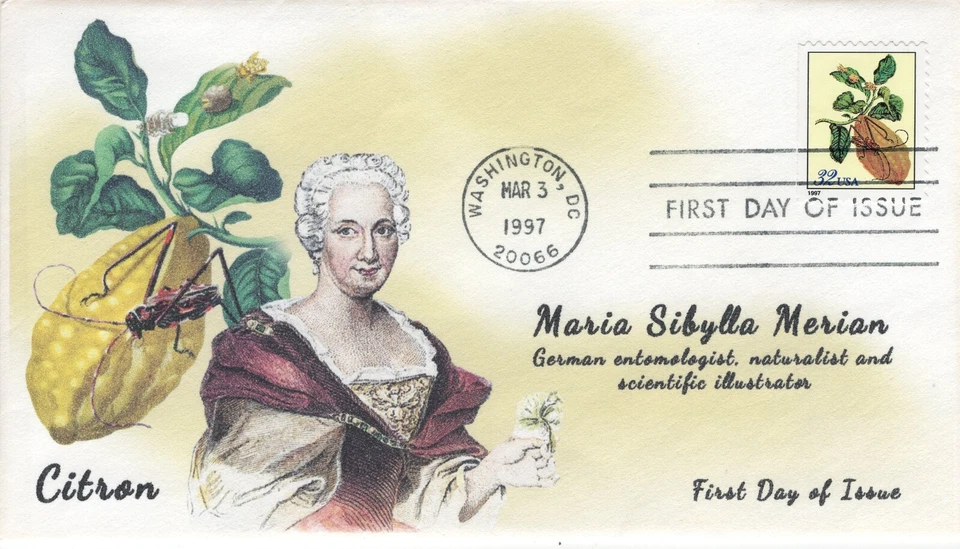 AO-3128, 1997, Maria Merian Prints, First Day Cover, Add-on Cachet, Standard Pos - Image 1 of 1