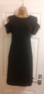 RONNIE NICOLE BLACK SHIFT STRETCH COLD SHOULDER DRESS UK SIZE 14 US SIZE 10 - Picture 1 of 8