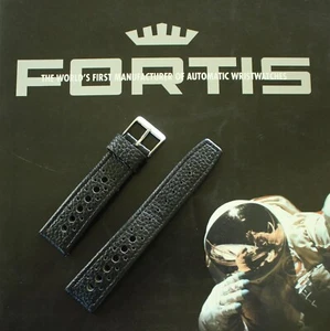 FORTIS SILBER SCHNALLE 20-18 RACER DRIVER FLIEGER SPACE PILOT SCHWARZ UHRENARMBAND ARMBAND - Bild 1 von 5