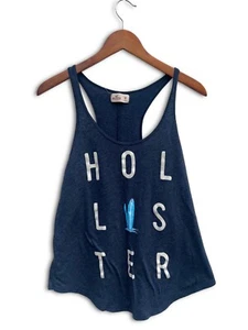 Y2K HOLLISTER Scoop Neck Lace Trim Blue Sleeveless Racerback Tank Top Girl's M - Picture 1 of 4