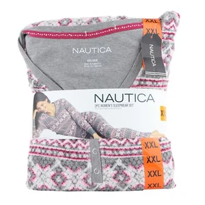 Nautica Damen Struktur Stretch Microfleece 2-teiliges Pyjama Set, XXL, Grau - Bild 1 von 2