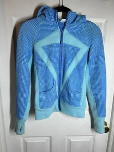 LULULEMON IVIVVA REMIX HOODIE jacket glen check angel blue porcelaine SIZE 12 - Picture 1 of 10