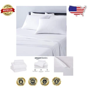 Elegant 4-Piece Full Bed Sheet Set - Lightweight, Soft Cotton Jersey, White - Picture 1 of 8