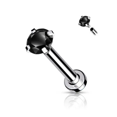 18G плоская спина лабрет нос гвоздики кольца хирургическая сталь зубцы комплект верхний CZ драгоценные камни - Изображение 1 из 4