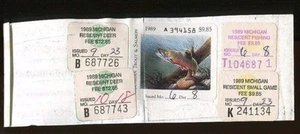 MICHIGAN 1989 Resident Hunting License/ RW56 + State Stamp -554 - Picture 1 of 2