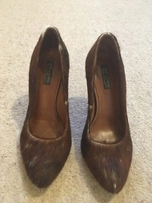 ALL SAINTS BROWN PONY FUR SHOES 4 (37) VGC unique metal work heel - Image 1 of 4