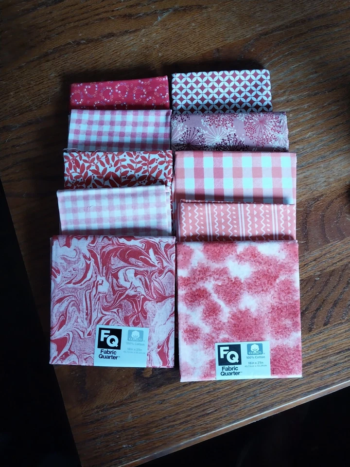 Fat Quarters Bundle of 10 Shades of Red and Orange 100% Cotton - Image 1 of 1