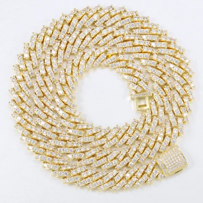 18K 镀金不锈钢迈阿密古巴链式手链 Iced CZ Out 9 毫米 — 第 1/4 张图片