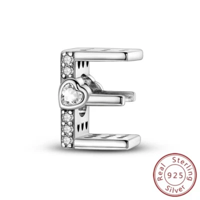 MULA 925 Sterling Silber Buchstabe E DIY Charm Herz CZ Bead Für Frauen Armband - Bild 1 von 4