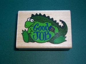 Rubber Stamp SMILING DINOSAUR w/ GOOD JOB Great for Teachers! Reward Students! - Picture 1 of 2