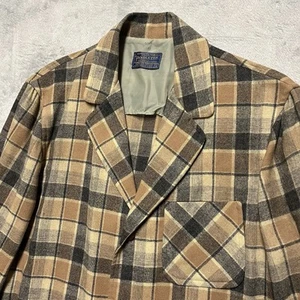Pendleton Jacket Mens Medium Brown Plaid Chore Blazer Sport Coat Virgin Wool - Picture 1 of 11