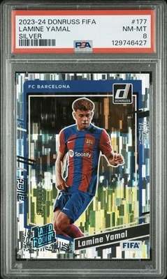 2023-24 Panini Donruss рейтинг FIFA дебютант Lamine Yamal #177 серебро /349 RC PSA 8 - Изображение 1 из 4