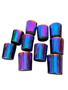 Juego de 10 vasos o jarrones de velas de colección vidrio de carnaval iridiscente brillo pulido al aceite - Imagen 1 de 15