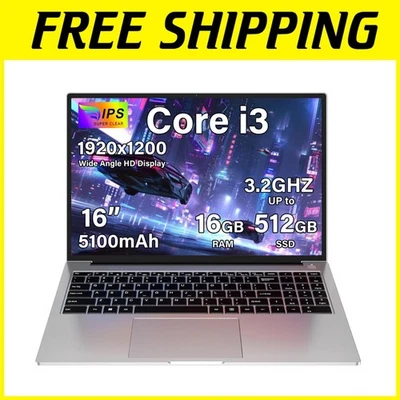 16" Core i3 Laptop 16GB RAM 512GB SSD Win 11 WiFi 6 - Silver - Image 1 of 4