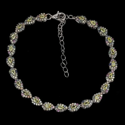 925 Sterling Silver Bracelet Pear Sapphire 276pcs Natural Gemstone Jewelry 7inch - Image 1 of 4