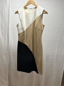 Calvin Klein Mini Sheath Women's Size 6 Beige Black White Colorblock Lined - Picture 1 of 10