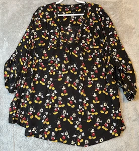 Disney Bluse Damen Gr. 6X schwarz Mickey Mouse Georgette entspannt Tunika Top neu ohne Etikett - Bild 1 von 8