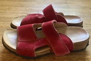 Haflinger Women’s Suede Hook And Loop Sandals Red Adjustable Slide 38 - Picture 1 of 5