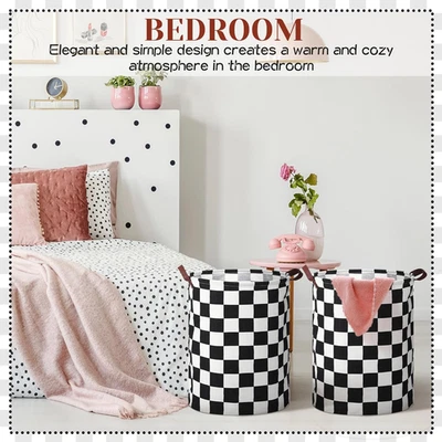 3 Pcs Checkered Laundry Basket Large Collapsible Storage Hamper with Handle F... - Image 1 of 4