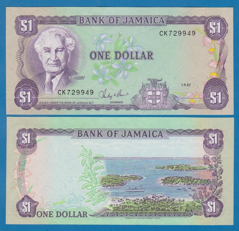 Jamaica 1 Dollar P 68Ab 1987 UNC Signature 8 ( P 68A b ) - Image 1 of 1
