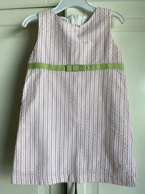 Vestido Hartstrings Boutique Niña Talla 4T Rosa y Blanco Forrado Seersucker Foto 1 de 4