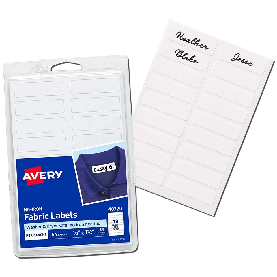 Avery Dennison 40720 No-iron Handwrite Fabric Labels 3 Sheets-white