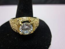 14 KT GOLD PLATED SINGLE  RAISED STONE CUBIC ZIRCONIA RING,SIZES 8-13