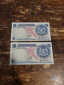 SINGAPORE $1 Dollar 1967 P1 Orchid Flower Plant running serialized Error - Picture 1 of 2