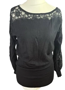 Kaliko Damen-Strickpullover schwarz UK 12 geschnürt neu mit Etikett Langarm Viskose-Mix - Bild 1 von 11