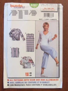 BURDA PATTERN - 8367 LADIES TOP TUNIC BLOUSE T-SHIRT V-NECK 10-24 UNCUT - Picture 1 of 2