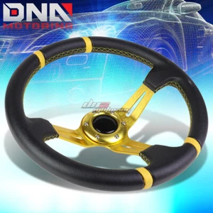 350MM GOLD STRIPES 3.5"DEEP DISH RACING STEERING WHEEL FIT 70MM 6-BOLT ADAPTER - Picture 1 of 5