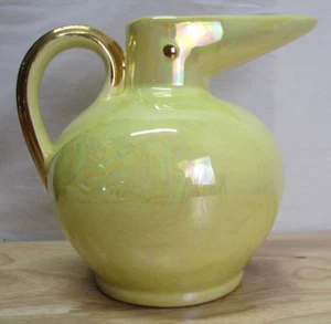 Vintage MCM Lusterware Vogel Krug gelbe Optik Glasur mit Goldgriff Atomzeit - Bild 1 von 13