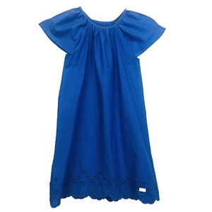 7 for all Mankind A-Line Dress Blue Girls Large Cotton Eyelet Lace Slit Sleeves - Picture 1 of 9
