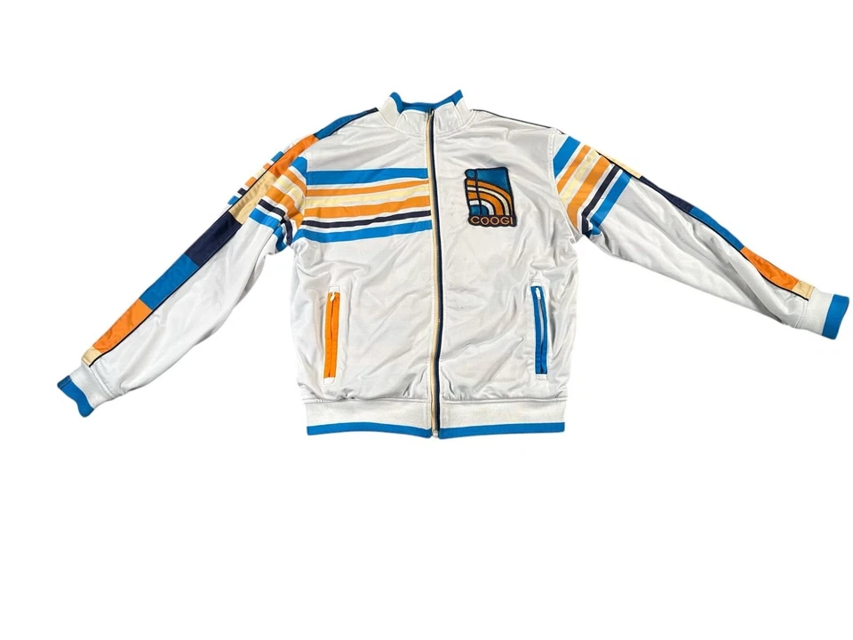 Chaqueta deportiva Coogi vintage para hombre mediana blanca reversible deletrear logotipo cremallera completa Foto 1 de 4