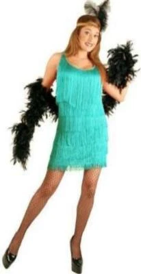 ADULT FLAPPER FRINGED DRESS 1920'S/GREAT GATSBY COSTUME IN AQUA, HOT PINK, JADE - Image 1 of 3